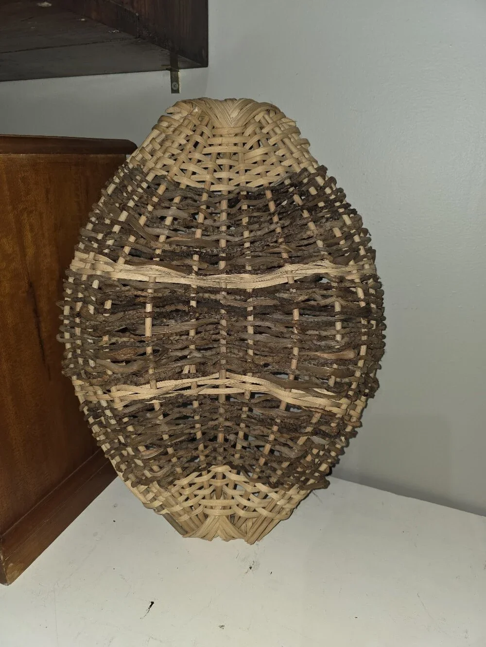 Vintage Handwoven Rustic Willow Gathering 2-Tone Basket with Natural Twigs
